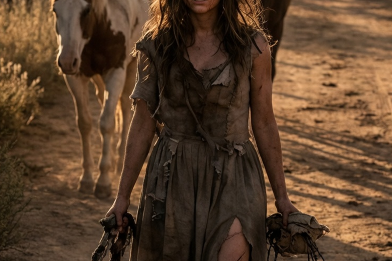 SHE CAME OUT OF THE BRUSH LIMPING — LEADING THE THREE HORSES HIS RUSTLERS TOOK