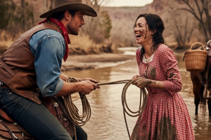 The Cowboy Found Her Stuck in Creek Mud Laughing Hard, He Fell in Love Before He Pulled Her Free