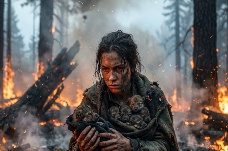 SHE PULLED 6 PUPS FROM A BURNING FOREST BEFORE THE TREES FELL — THE ALPHA KING ARRIVED AT DAWN