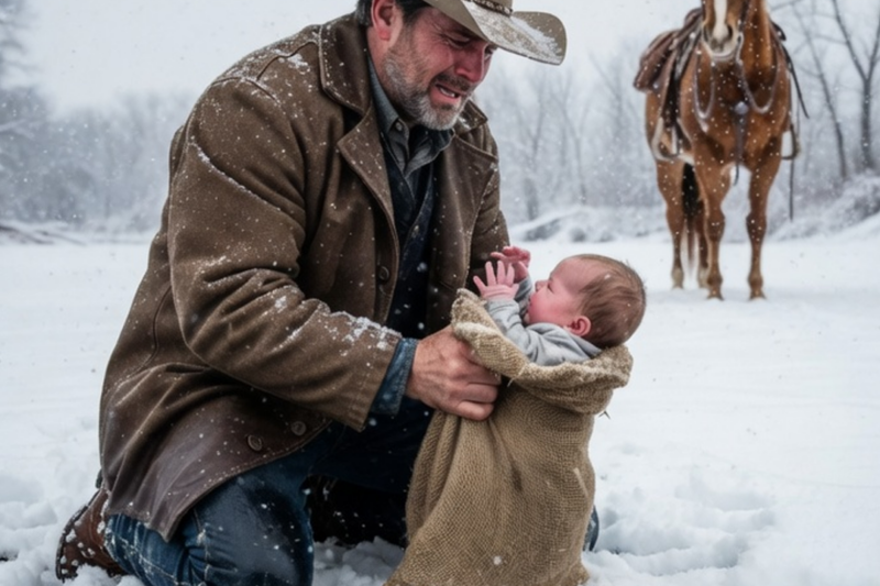 THEY DUMPED A BABY TO FREEZE — A COWBOY HEARD “MAMA…” AND RODE LIKE DEATH WAS CHASING HIMTHEY DUMPED A BABY TO FREEZE — A COWBOY HEARD “MAMA…” AND RODE LIKE DEATH WAS CHASING HIM In the brutal winter of 1876, widowed cowboy Samuel Dawson was barely surviving on his remote Wyoming homestead, raising his four motherless children alone after losing his wife Rebecca. One freezing day, while riding fence line, a faint cry led him to Miller’s Creek. There, caught in the icy water, was a burlap sack. Inside, a tiny baby girl, nearly frozen to death, her blue lips parting with a desperate whisper: “Mama…” Samuel’s heart shattered. He tore off his coat, pressed the infant against his chest, and rode like the devil himself was chasing him. Three miles to town, praying she would survive the journey. By a miracle, the new schoolteacher Olivia Bennett had just arrived with a loaf of fresh bread as a neighborly gift. Seeing the dying child, she sprang into action with skills learned from her doctor father. She fought to save the baby while calming Samuel’s terrified children. For days, Olivia stayed, tending the infant they named Grace, cooking for the family, and bringing light back into their grief-stricken home. As Samuel recovered from his own injuries and watched Olivia’s gentle strength with his children, something long dead in his heart began to stir. But darkness loomed. Word reached them that the powerful Judge Prescott was coming to claim Grace — the very man who had ordered her death to hide his daughter’s scandal. With the sheriff and lawyers at his back, Prescott demanded the child be handed over immediately. The town held its breath as Caleb stood tall, ready to fight for the baby who had saved him. Would he lose Grace to the monster who tried to kill her? Or would love prove stronger than power and lies? To discover the explosive confrontation, the shocking truths revealed, and how one abandoned baby healed two broken hearts, read the full story in the comments. The emotional twists and heartwarming ending will stay with you.👉 Summarize the overall story in about 100 words, covering