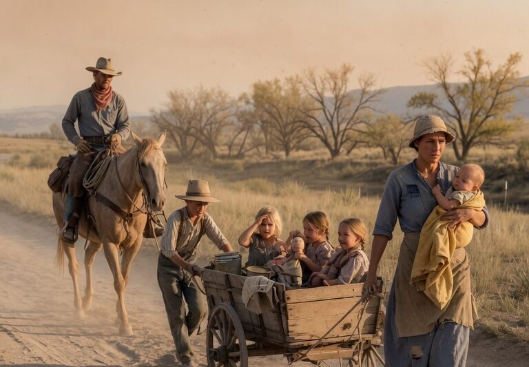 “Come With Me…” the Silent Cowboy Said When He Found a Widow Dragging 7 Crying Children