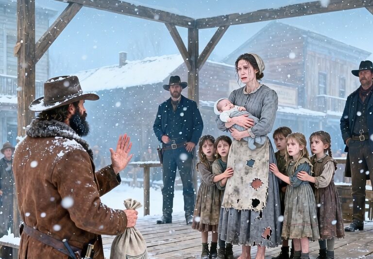 Widow and 6 Children Put Up for Sale—But One Silent Cowboy Stunned the Town