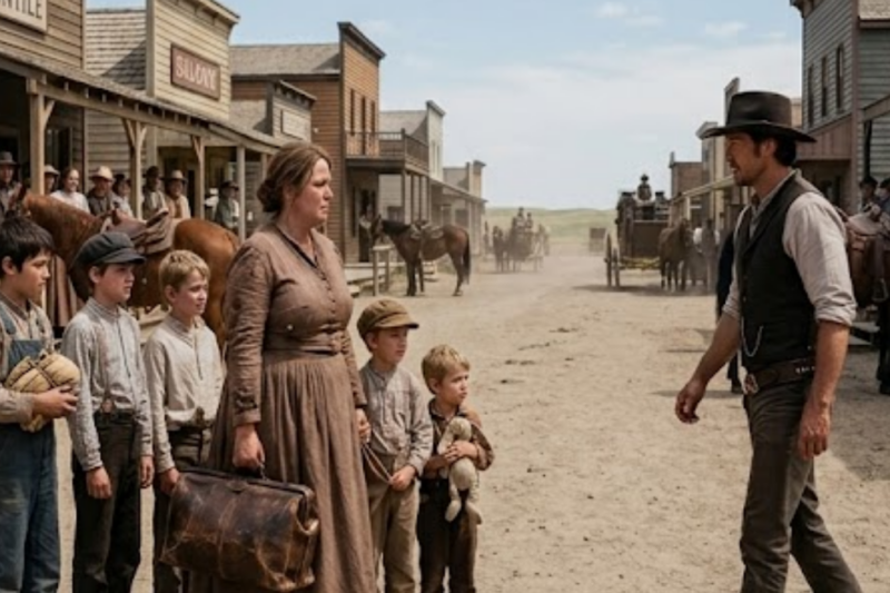 “I COME WITH FIVE HUNGRY SONS.” HER VOICE SHOOK. THE RANCHER’S REPLY LEFT THE ENTIRE TOWN IN STUNNED SILENCE