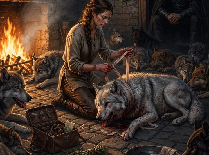 20 WOLVES COLLAPSED AT HER CABIN DURING THE BLIZZARD — THE OMEGA DIDN’T KNOW ONE WAS THE ALPHA KING