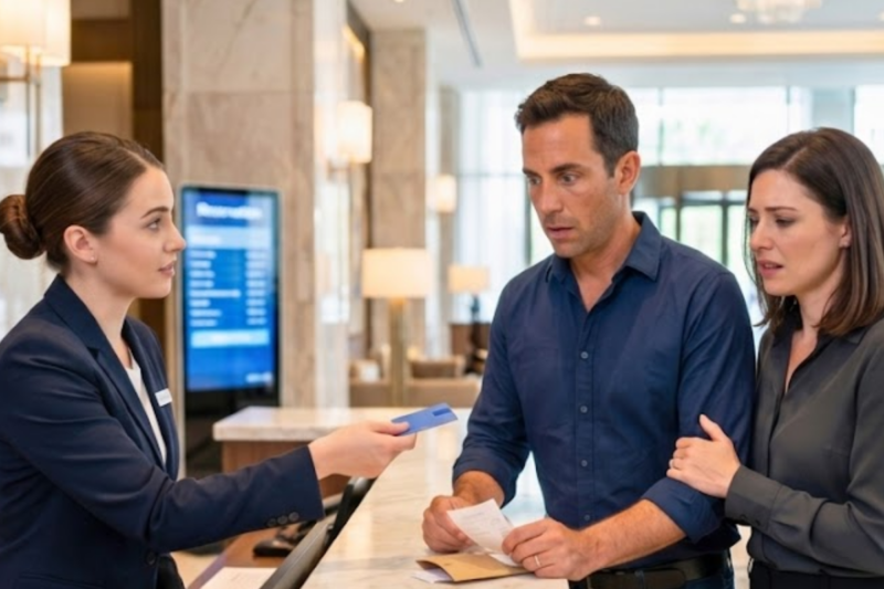 MY WIFE SAID THE HOTEL CHARGE WAS A MISTAKE—THEN THE CLERK HANDED ME A KEY TO HER SUITE