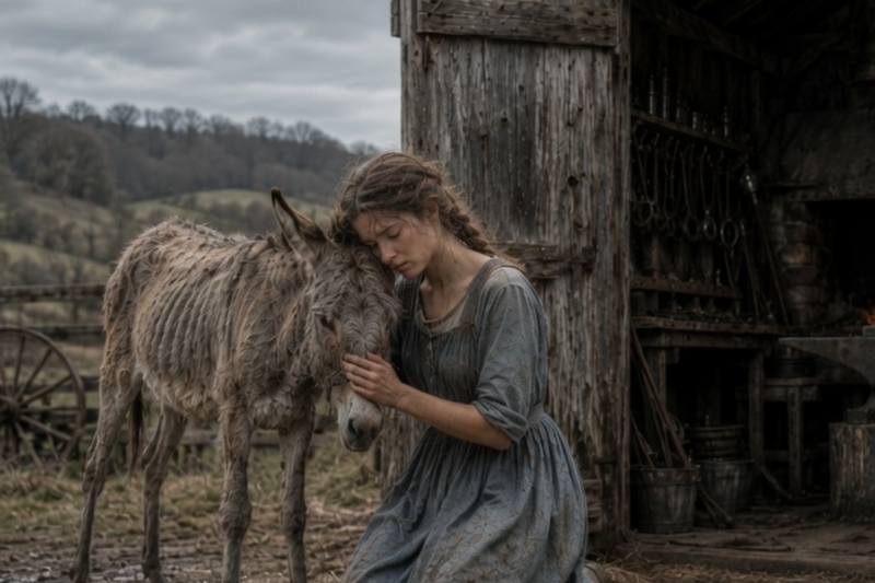 KICKED OUT BY HER HEARTLESS AUNT AND UNCLE AT 14 WITH ONLY A FLOUR SACK — THE ABANDONED ORPHAN GIRL STUMBLES UPON A DYING DONKEY TIED IN A HAUNTED BLACKSMITH SHED… WHAT SHE DID NEXT BROUGHT AN ENTIRE TOWN TO TEARS AND EXPOSED THEIR DARKEST SHAME!