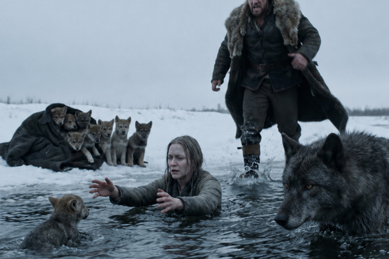 She Carried 7 Small Pups Out of the Frozen Water — The Alpha King Bowed to Her at Dawn AI