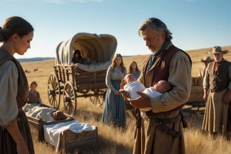 Wagon Train Leader’s Wife Dies in Childbirth—He Auctions Newborn Twins Until Barren Woman Intervenes
