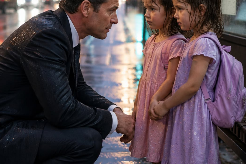 “OUR DAD LEFT US,” SAID THE GIRLS AT THE BUS STOP, UNAWARE THEY WERE TALKING TO A MILLIONAIRE...