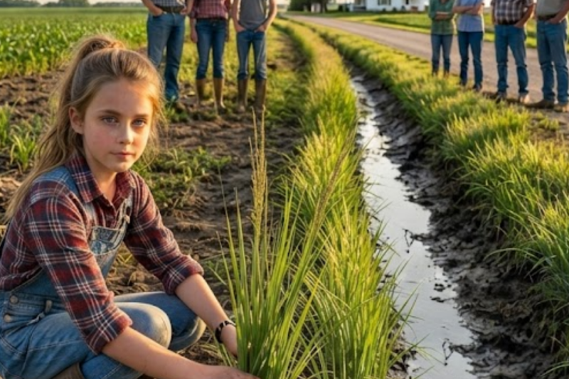 “Everyone Laughed When This 10-Year-Old Girl Started Planting Grass in a Dirty Farm Ditch… Until the Biggest Storm in Decades Arrived”