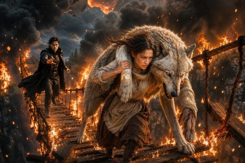 A KIND OMEGA CROSSED A BURNING ROPE BRIDGE CARRYING THE ALPHA KING’S GREAT WOLF BEFORE IT COLLAPSED