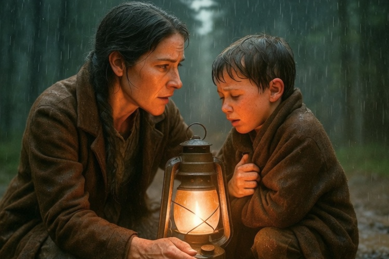 💔 She Found a Shivering Boy Alone in the Storm… By Sunrise, Armed Horsemen Had Surrounded Her Cabin.