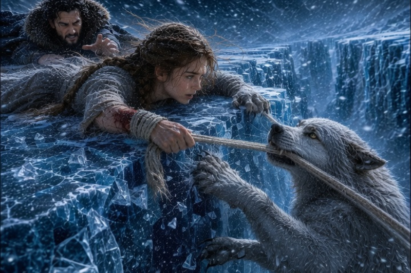 A YOUNG OMEGA HUNG OVER A BOTTOMLESS ICE RAVINE TO SAVE THE ALPHA KING’S GREAT WOLF