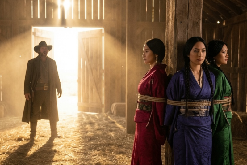 A Lonely Cowboy Found 3 Japanese Sisters Tied Inside His Barn… He Didn’t Know About Their Father