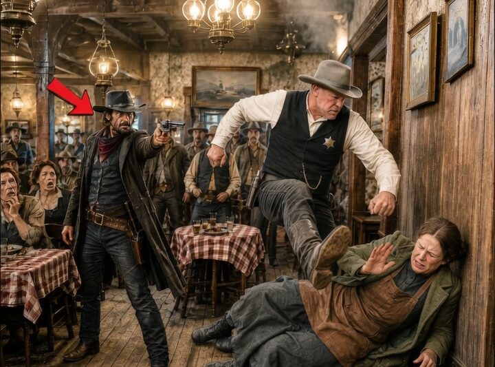 “Please Help Me…” She Was Kicked Before the Entire Saloon — Until an Outlaw Cowboy Drew His Gun